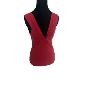 Y2k Bebe Womens Rose Pink Twist Front Deep V-Neck Sleeveless Ruched Top Small